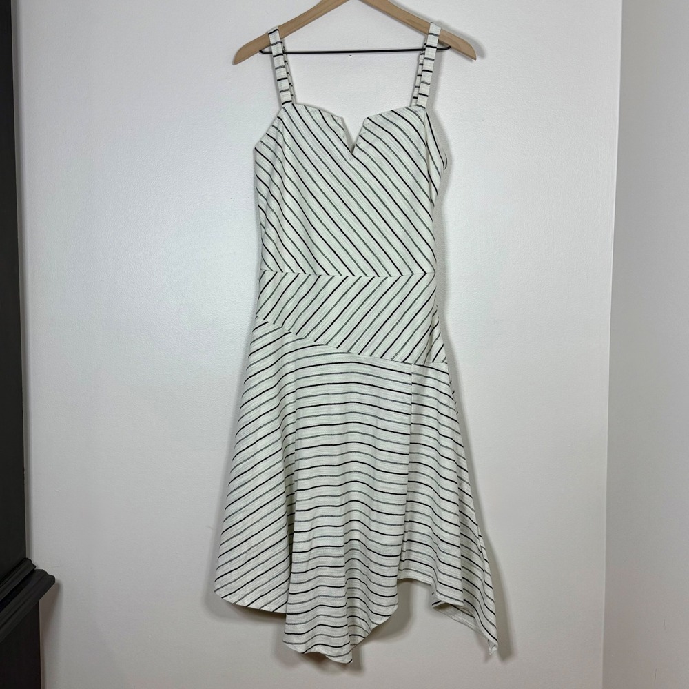 Mia Joy Womens Dress Size XL Cream Black Stripe Asymmetrical Hem Midi Sleeveless